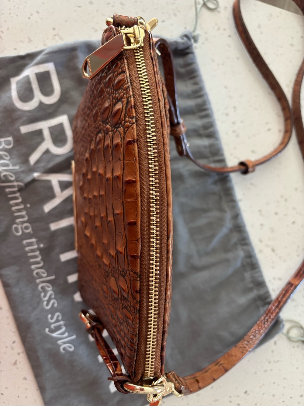 Brahmin Lorelei Pecan Melbourne Croc Embossed Leather Shoulder Bag - price firm - Picture 7 of 11